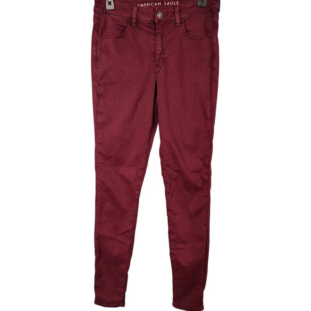 American Eagle Womens SZ 10 High Rise Jegging Burgundy Next Level Stretch Tall